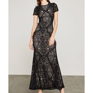 bcbg abstract floral lace gown